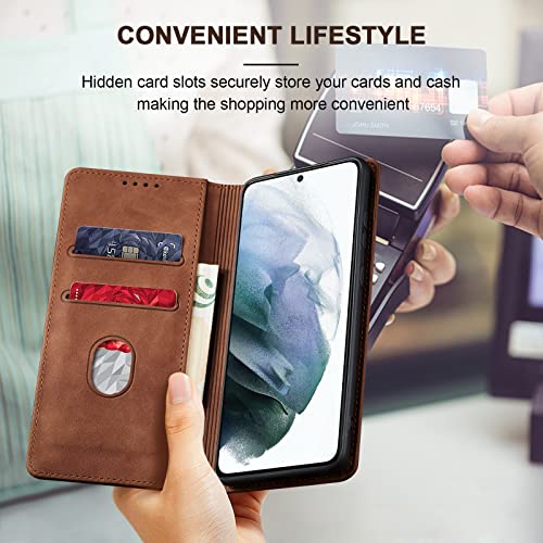 Image of Jasonyu Flip Wallet Case for Samsung Galaxy S21 5G,Brown