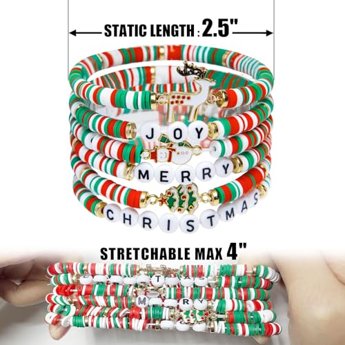 Artlunar 6 Pack Christmas Bracelets: Joy & Merry Candy-Style Stacks for Women & Teens - Perfect Christmas Gifts - Age 3 to Adult - Image 7