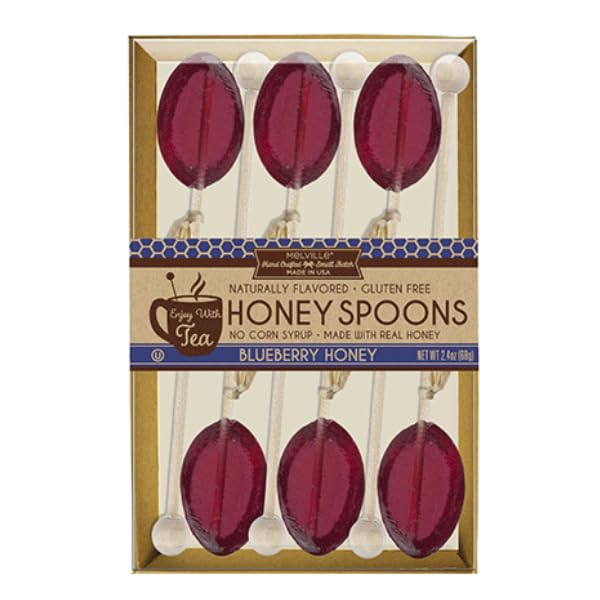 Image of Melville Candy Honey Spoon Gift Set - Spoons & Lollipops on Wooden Ball Sticks - Gluten-Free, Made in USA Stirrers for Tea, Coffee, & Hot Beverages - Individually Wrapped (6-Count, Blueberry)