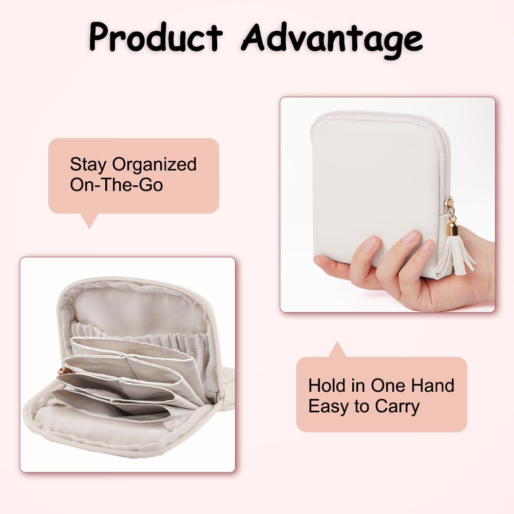 Pochette Bijoux Portable Multifonction Beige, Boîte à Bijoux de Voyage avec Franges