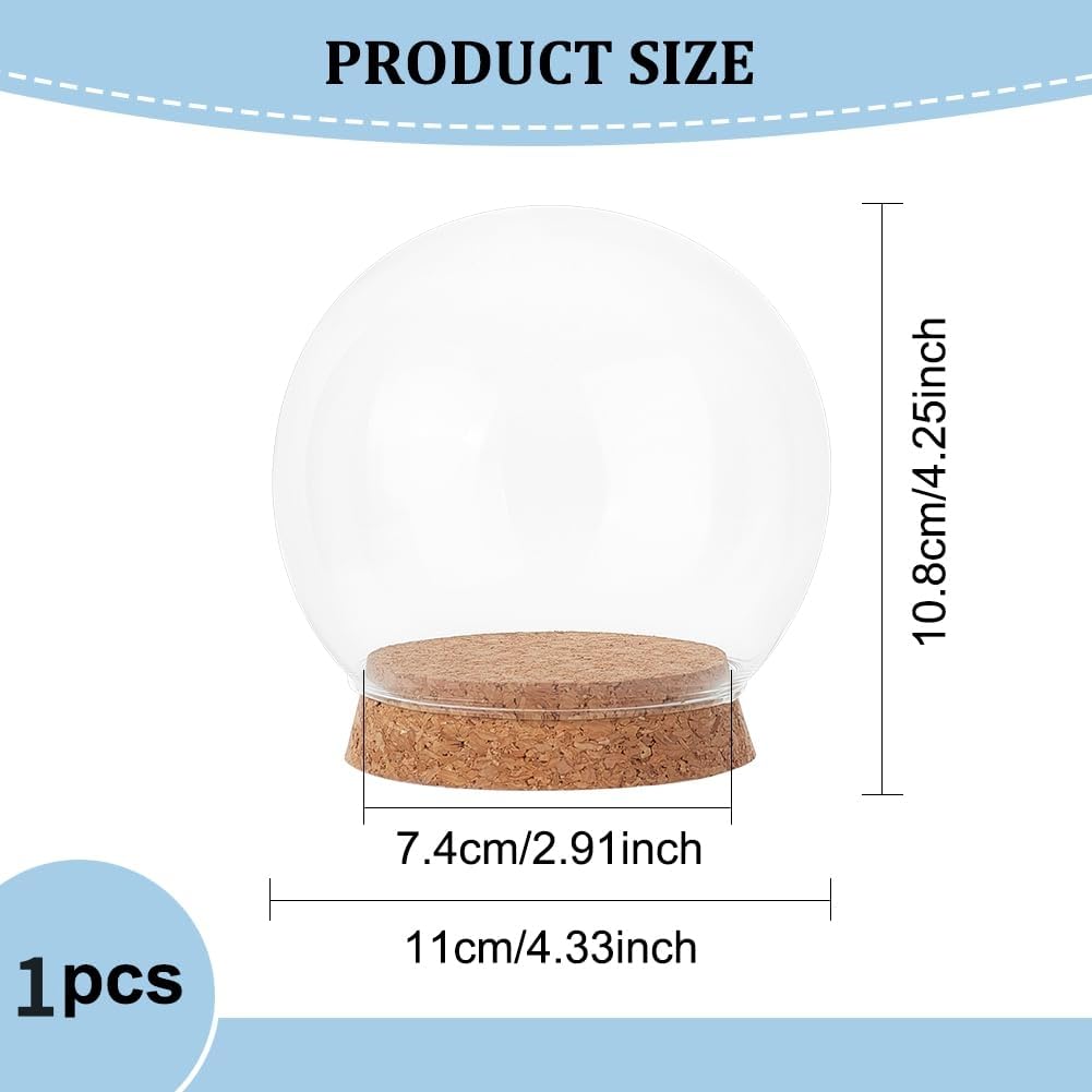 BENECREAT 110x108mm Clear Glass Cloche Display Dome with Cork Base - Image 2