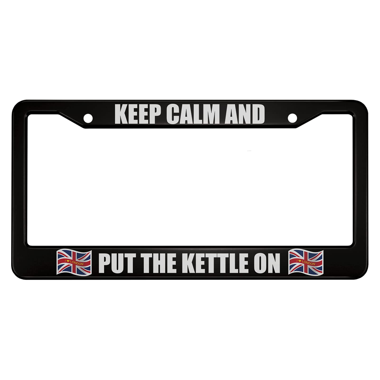 oFloral Keep Calm and Put The Kettle on Aluminum Alloy License Plate Frame British England Flag I Love London Applicable to US Standard Car Metal Car