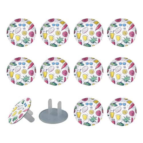 12 Pieces Baby Child Proofing Outlet Covers, Hello Summer Pineapple Watermelon Background Electrical Safety Socket Caps, 2-Prong Power Wall Plate, Safety Plugs Protector Guard