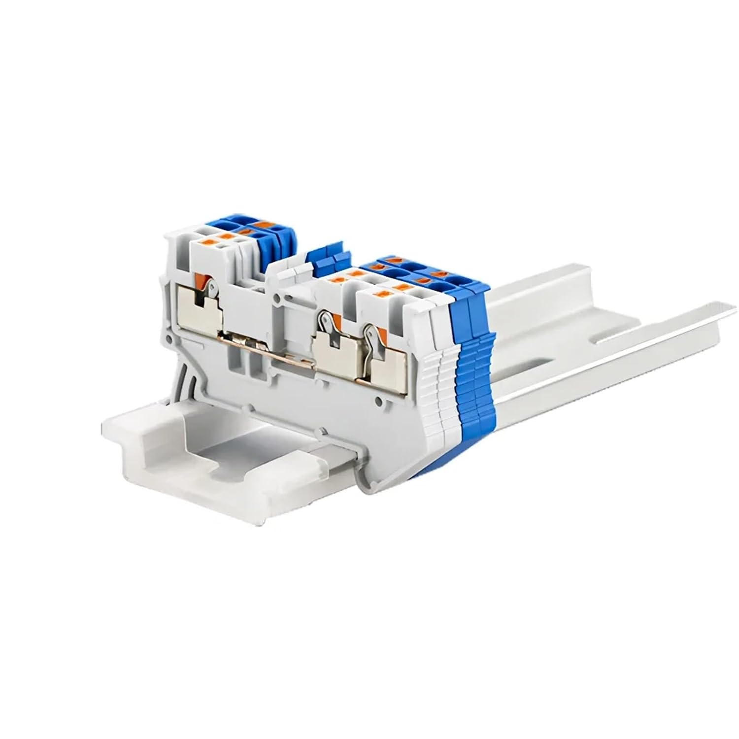 10Pcs Din Rail Terminal Blocks PT 1.5-Twin, 3-Level Push-in Spring Connectors Tool-Free Installation for 1.5mm² Wires(Gray)