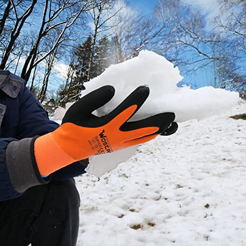 Winter Work Large Gloves For Women, Orange Fleece Lined Waterproof Latex Seamless Knit Glove Coated Smooth Grip On Palm Fingers Safety Work Gloves #TOP1