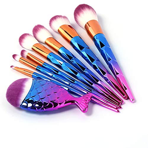 Makeup Brushes 7 Pieces Diamond Patterned Shaped Rainbow Handle Makeup Brush Set + 1 Piece Big Fish Tail Foundation Powder Blush Professional Blending Blush Eye Face Beauty Eye Shadow Lip Beauty Tools