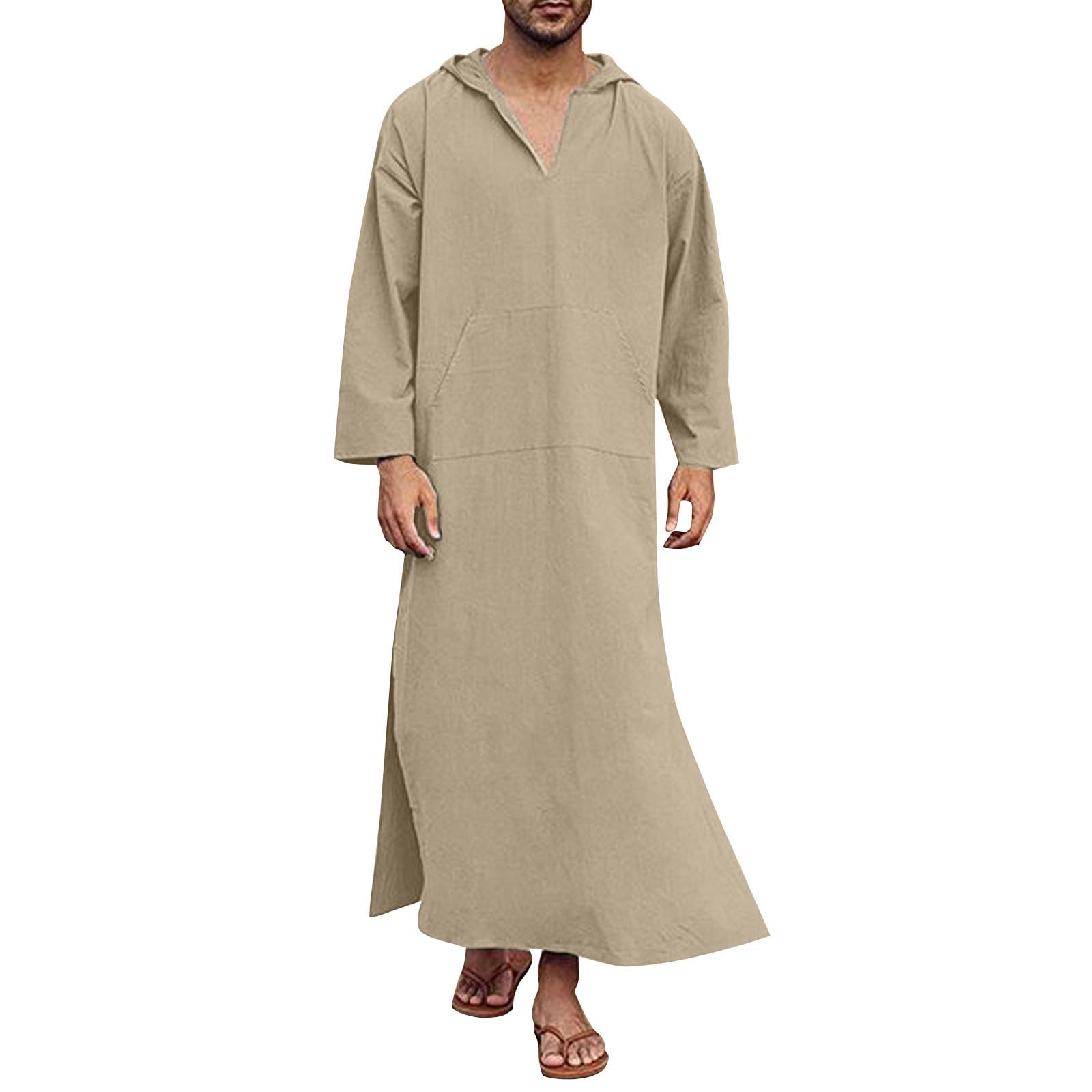 Abaya musulmano da uomo arabo casual a maniche lunghe con cappuccio tasca ampia camicia vestaglia per Ramadan Eid