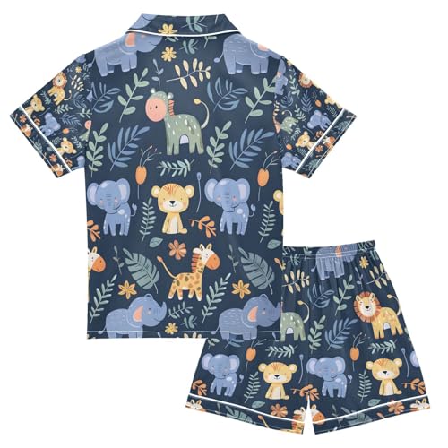 senya Animals on A Dark Blue Satin Summer Pajama Sets Silk Short Sleeve Button Down Sleepwear2
