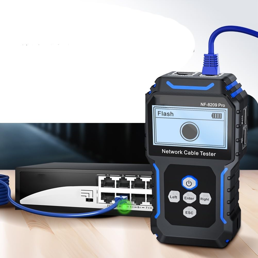 NF-8209Pro Netzwerkkabeltester mit für poe Erkennung und Längentest für LAN Ethernet Kabel - Digitaler Leitungssucher bis 200m mit NCV Funktion und LCD Display für Techniker