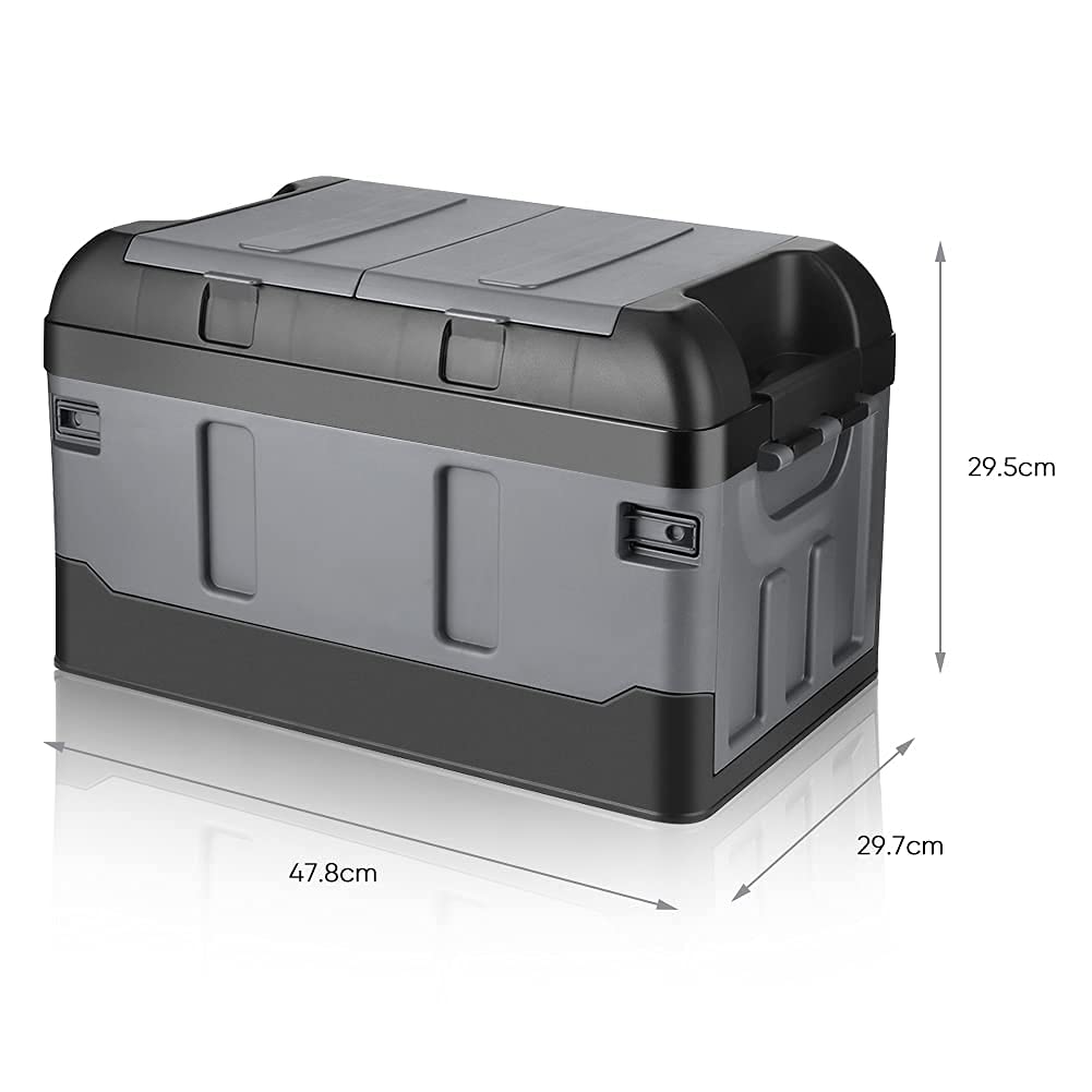 45L Caja de Almacenamiento de Maletero Coche, Organizador Maletero Coche con Cubierta Caja de almacenamiento de plástico plegable para coche para viaje pescar cámping 47 x29 x 29cm(Negro mate)