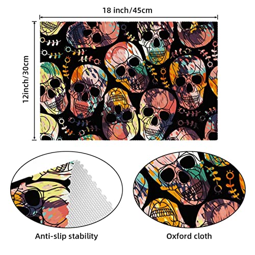 Set de table résistant à la chaleur lavable motif tête de mort punk lot de 4 - 5