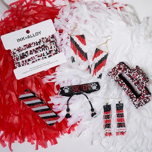 INK + ALLOY Game Day Striped Cuff Bracelets for Women, Beaded Stretch Bracelet for Football Gameday Outfits, Handmade Jewelry for College Students, Teachers, Football Moms, 1-Inch W4