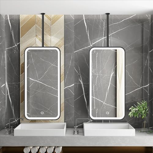 VOHJIXJYW Espejos de Pared con iluminación LED, rectangulares, Grandes, con Marco de Metal Negro y Brazo Personalizable, para baño (50 x 60 cm)