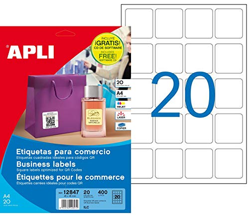 APLI 12847 - Etiquetas blancas permanentes 45,0 x 45,0 mm 20 hojas