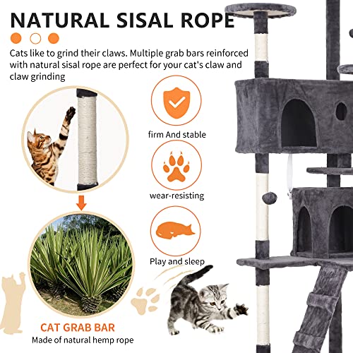 Image of BestPet | 70 inch Cat Tree Tower | Light Gray | Sturdy Multi-Level Cat Tree
