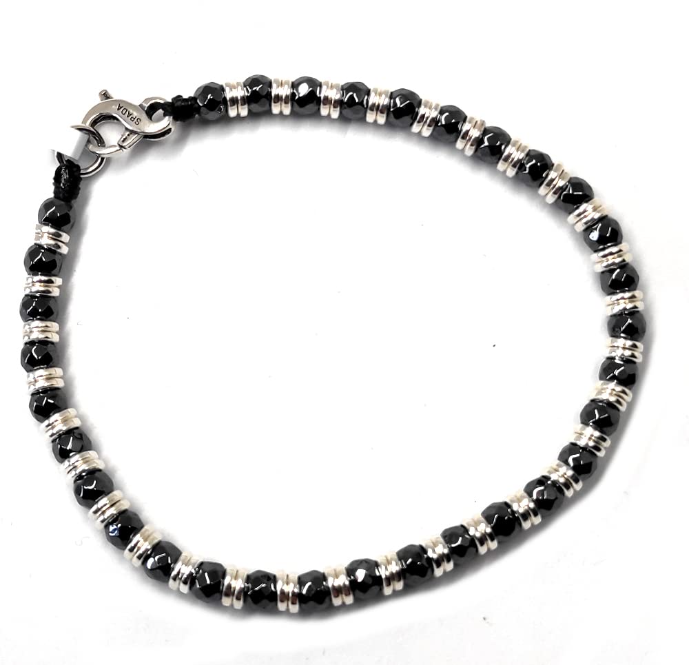 Spadarella Bracciale Unisex In Ematite Con Cuori Da 6mm – SPBR245, Lunghezza 19 Cm, Gioiello Uomo Donna