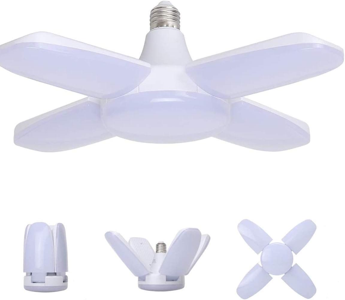 LED Garage Light,Pruned Deformable Ceiling Led Lights,60W LED Garage Light E26 CRI 80 6000LM 6500K Daylight White 4 Adjustable Panels,Deformable Shop Lights for Workshop Basement Lighting(1-Pack)