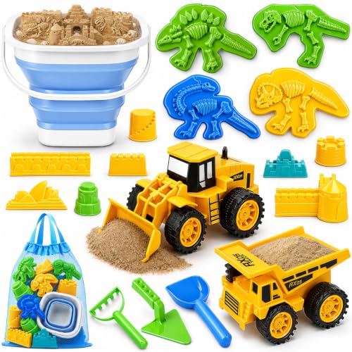 TOY Life 22-piece dinosaur beach sand set with dump truck and molds