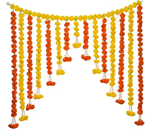Image of Big Size Artificial Marigold Flowers Home Hanging Toran Main Door Garlands Handmade Bandhanwar Door Entrance Hanging Home Traditional Wall Diwali Decoration Gift