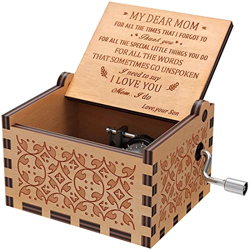 You are My Sunshine Music Box, Gift for Mom from Son, Wood Laser Engraved Vintage Music Boxes, Unique Best Gift for Mother's Day, Birthday/Christmas (Son to Mom)