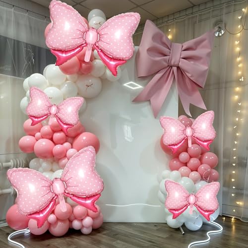 Image of 10pcs Pink Bow Balloon, Light Pink Bows Balloons, Pastel Giant Bow Foil Balloon With Two Sizes For Birthday Baby Shower Girls Women Party Wedding Bridal Shower Bachelorette Engagement Decorations