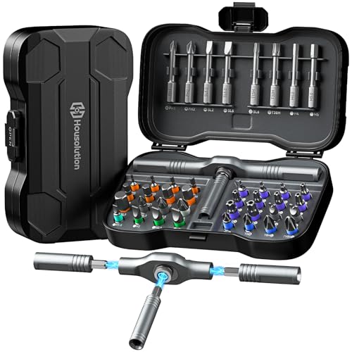 Housolution 43 en 1 Set de Tournevis à Crémaillère, Manche Détachable, Tête 6,2°, Bits en Acier S2 Combinables, Kit Portatif pour Cadeaux de Noël, Meubles, Ordinateurs, Vélos, DIY