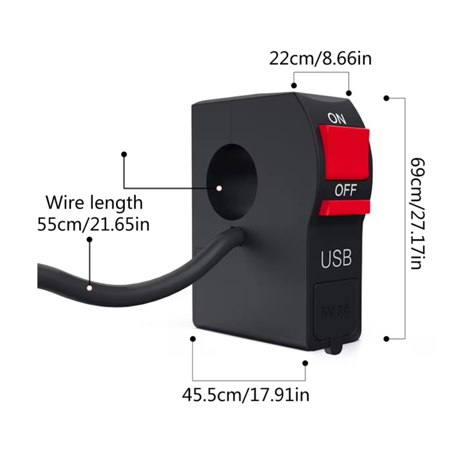 4,55 X 6,9 Cm 1,79 X 2,71 Pulgadas 12V 7/8″ Interruptor Botón Encendido Y Apagado Para Manillar Para Scooter Motocicleta Con Cargador Para Coche Control Faros Universal. Clausor Moto