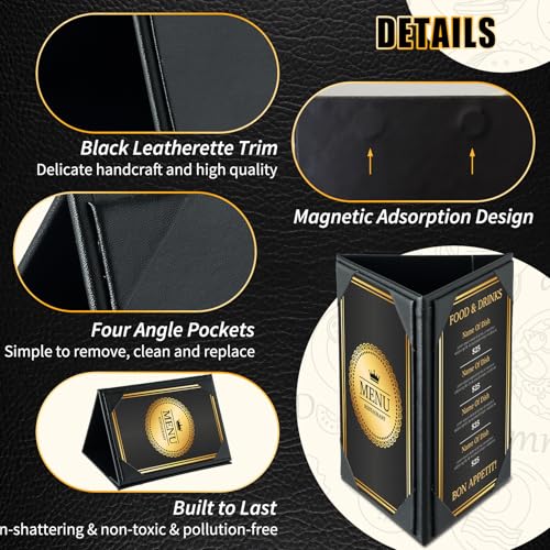 table tent triangle menu holders 434 x 634 12 pack 3-side leatherette picture frames menu cover with angled corners for restaurant bar cafe wedding durable and foldable design
