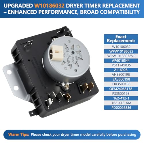 Image of W10186032 WPW10186032 Dryer Timer Replacement, Genuine OEM Quality, Replaces AP6016544, PS11749835, 2116926, AH3500198, OEM24066178, Fits Whirlpool Kenmore Sears Dryers, 2-Year Warranty