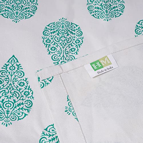 Image of HOMEMONDE Long Door Cotton Curtains 9 Feet for Home Decor - Leaf Print Aqua Green (3.7ft x 9ft) Set of 2