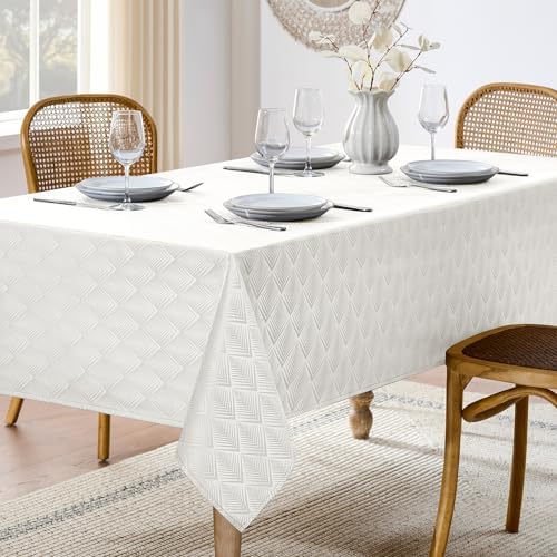 Decorelia White Table Cloths Rectangular 60 x 84 Inch (6-8 Seats)...