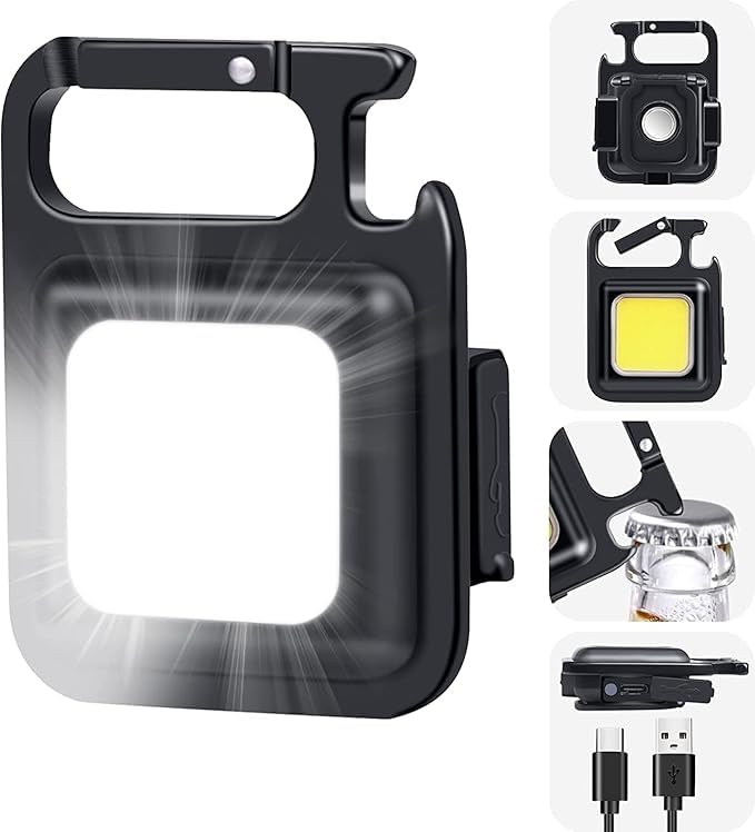 Gizmotrix LED Mini Cob Keychain and Magentic Flashlight Portable USB Rechargeable Light 3 Light Modes with Folding Bracket,for Walking Camping?Square?,Black, 1000 Lumen-image-42