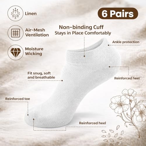 Image of Mepase 6 Pairs Flax Linen Ankle Socks for Women Men 88% Organic Thin Breathable Mesh Low Cut Quick Dry Moisture Wicking Socks