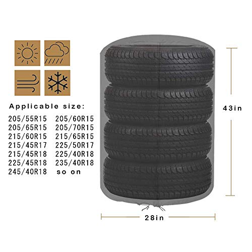 Image of J&C Tire Cover 420D Tire Storage Bag Waterproof Spare Tire Bag Tote Protective Cover Seasonal Tire Cover (28x43in)