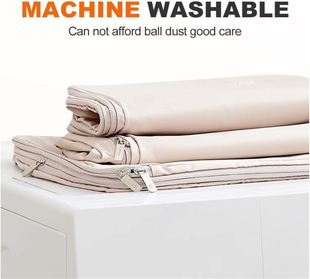 Space Saving Hanging Garment Bag with Self Compression Zipper, Space Saver Closet Organizers for Closet Storage—Compressible Dust Covers for Down Jackets,Shirts,and Sweaters. (Beige, M) 7