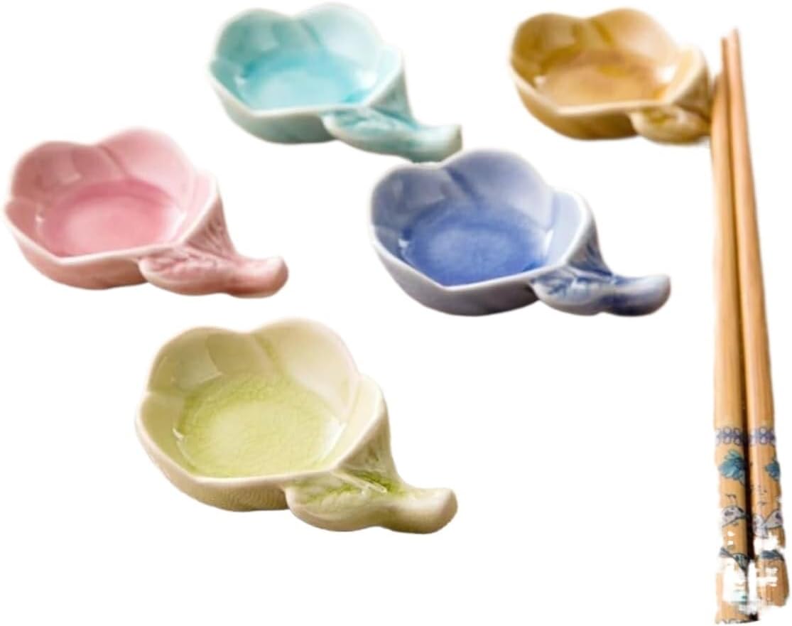 Chopstick Rest Chopsticks Holders Stands Pack of 3 Ceramic Dip Dish Spoon Set Random Color 6x8.5x2.2cm for Home Kitchen Restaurant Party Use