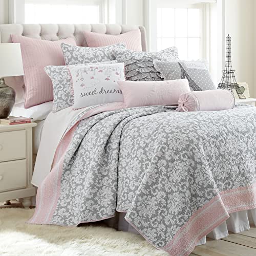 Levtex Home - Margaux Quilt Set - Kids Twin/Twin Xl Quilt And One Standard Sham - Medallion - Grey, White And Blush - Quilt (66X86In.) And Sham (20X26In.) - Reversible - Cotton #TOP27