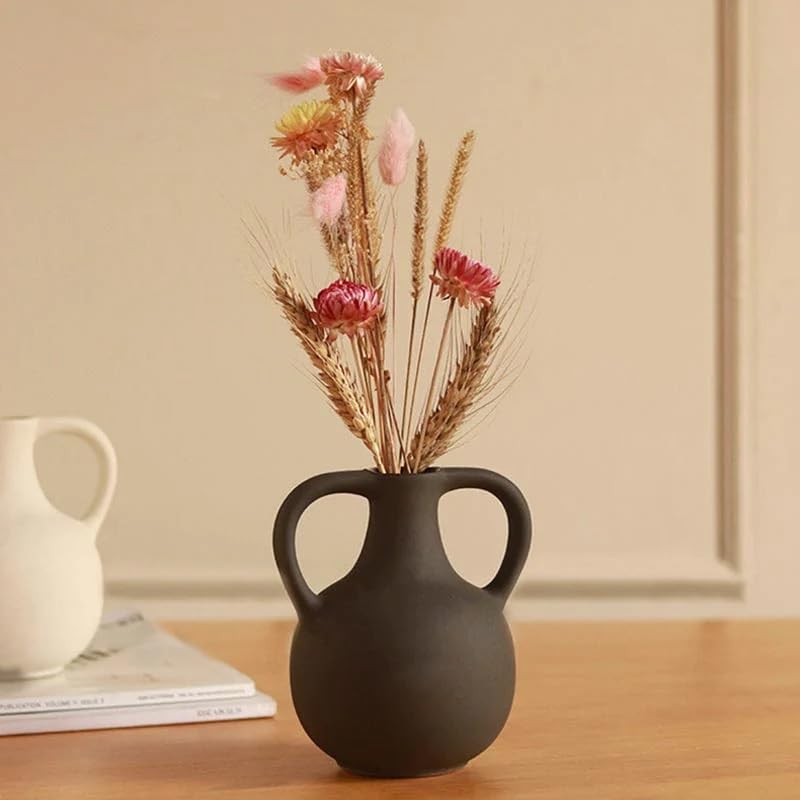 Image of Bliss Hohm Decorative Ceramic Flower Vase (5.5 inhces, Matte Black) for Home Decor and Gifting, Flower Vases for Living Room & Office Decor, Decoration Items, Wall Tabletop showpieces (Black Jini)