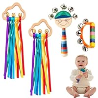 4PCS Tambourine, Rhythm Musical Instruments, Colorful Hand Bell and Kids Tambourine Set for Early Childhood Activity and Holiday Parties
