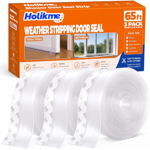 Holikme Weather Stripping Door Seal, Shower Door Bottom Seal, 1.4" W-65Feet