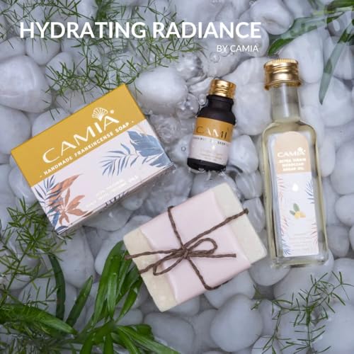 Image of CAMIA Premium Moroccan Argan Oil, 100 ML + Frankincense Essential Oil, 15 ML + Frankincense Soap | Natural Skincare Set for Moisturizing, Anti-Aging & Glowing Skin | Youthful Radiance Kit