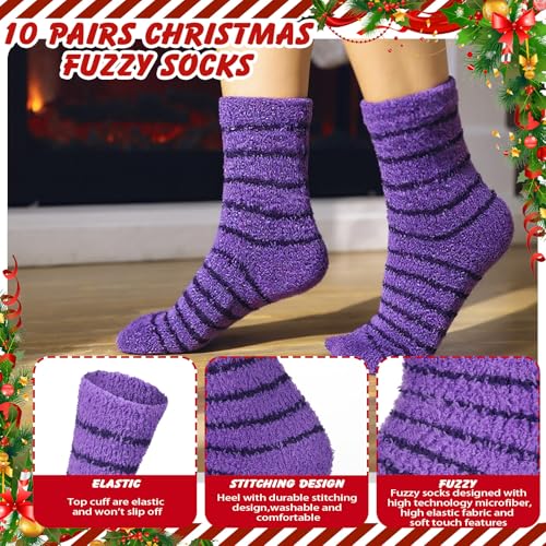 Image of Hoolerry 30 Pairs Christmas Fuzzy Socks in Bulk for Women Adult Men Gifts Fluffy Holiday Winter Socks Unisex Warm Crew Gifts