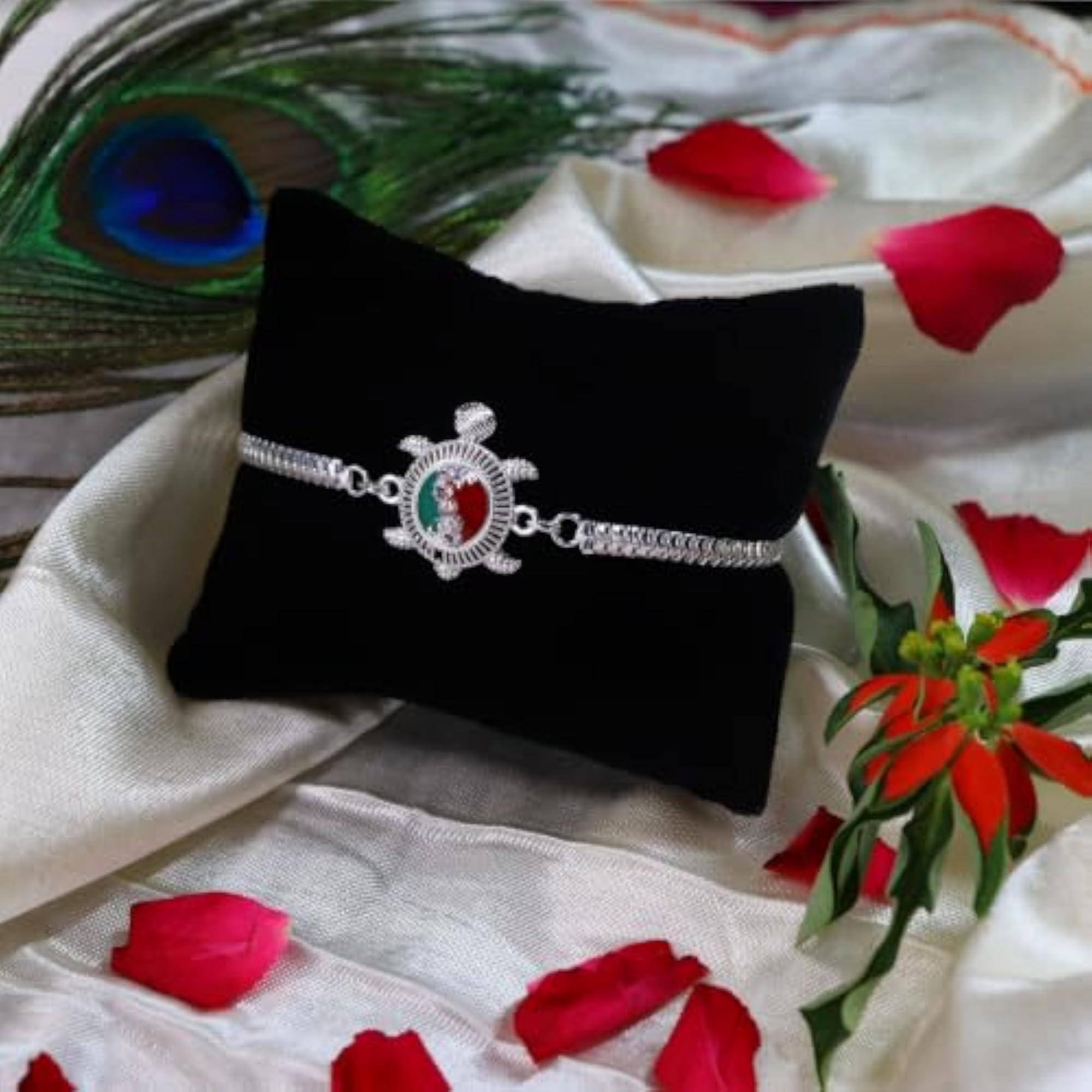 Silver Color Turtle Design Bracelet Rakhi for Brother