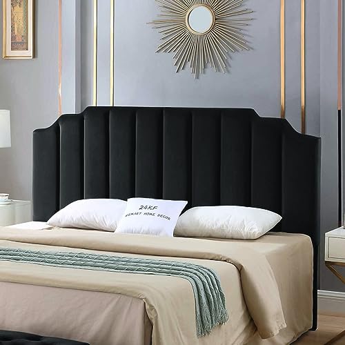 24KF Black Velvet Tufted King Upholstered Headboard, Modern Vertical Channel Design California King...