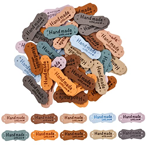 60 Piezas Etiquetas Hecho a Mano de Cuero PU - 10 Colores para Bricolaje, Sombreros, Artesanías y Decoración, Handmade