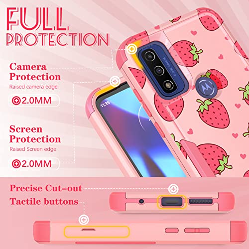 Plakill For Motorola Moto G Pure/G Power 2022 Case/G Play 2023 Case,Women Girls Cute Strawberry Style Heavy Duty Military Grade Protctive Shockproof G Pure/G Power 2022/G Play 2023 Hard Phone Cases #TOP4