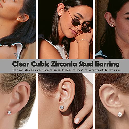 EIELO 12Pairs Clear Plastic CZ Studs Earrings for Women Men Acrylic Post Hypoallergenic Stud Earring Round Square CZ Rhinestone Ear Studs Piercing Retainers2