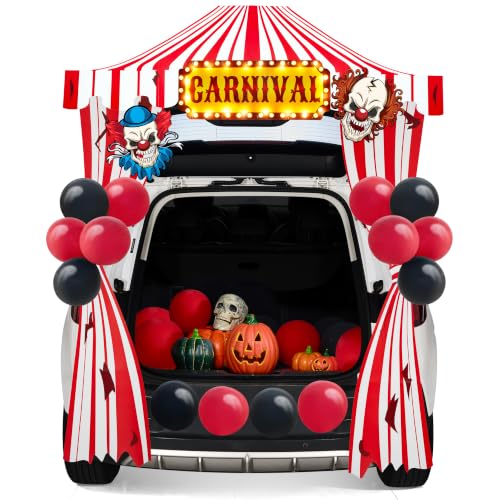 JOYIN Trunk Or Treat Car Decor Kit for SUV Halloween Decorations Outdoor Circus Carnival Clown Design, LED Lights Boards Stickers for Haunted House Door Archway Entryway