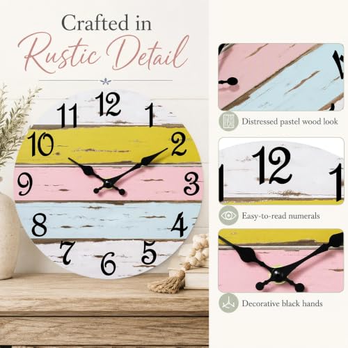 Image of CHYLIN Wall Clock Silent Non-Ticking Battery Operated Pink Yellow Striped