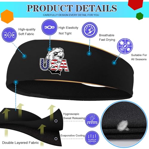 Image of 3pcs Sports Sweat Bands Headbands for Men Sweatbands Skull Workout Cooling Headbands for Men Women Running Headband Hairband Elastic Men's Head Sweat Band for Football